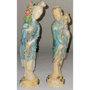 Oriental Couple Statue Figurines Resin Cast Chinoiserie Home Decor